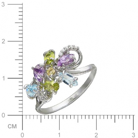 Кольцо с аметистами, топазами, фианитами, хризолитами, цитрином из серебра (арт. 823867)