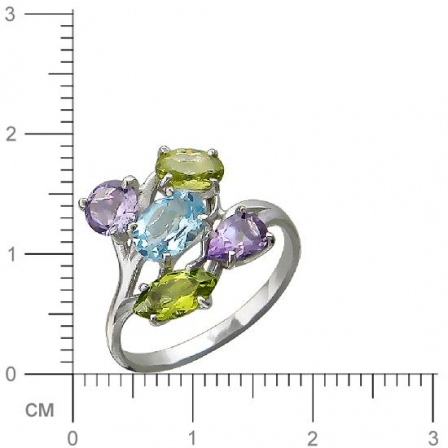 Кольцо с аметистами, топазом, хризолитами из серебра (арт. 823868)
