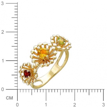 Кольцо с гранатом, хризолитом, цитрином из желтого золота (арт. 824025)