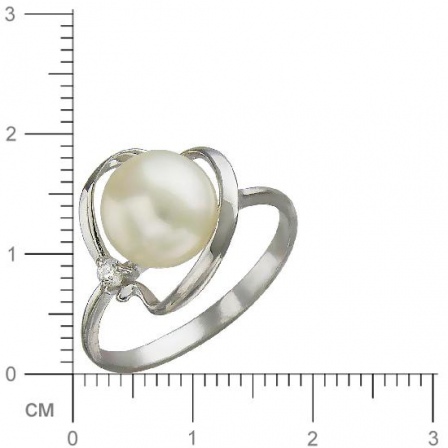 Кольцо с жемчугом, фианитом из серебра (арт. 827475)