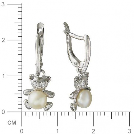 Серьги Мишки с жемчугом, фианитами из серебра (арт. 827498)