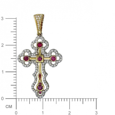 Крестик с бриллиантами, рубинами, вставкой из эмали из комбинированного 750 (арт. 827881)