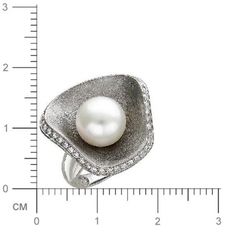 Кольцо с жемчугом, фианитами из серебра (арт. 828056)