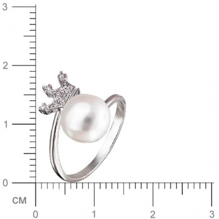 Кольцо Корона безразмерное с жемчугом, фианитами из серебра (арт. 829376)