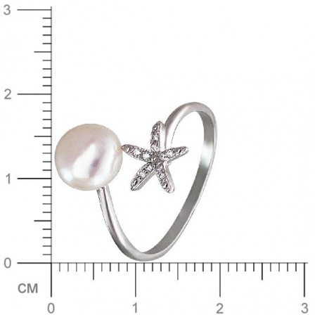 Кольцо цветок безразмерное с жемчугом, фианитами из серебра (арт. 829378)