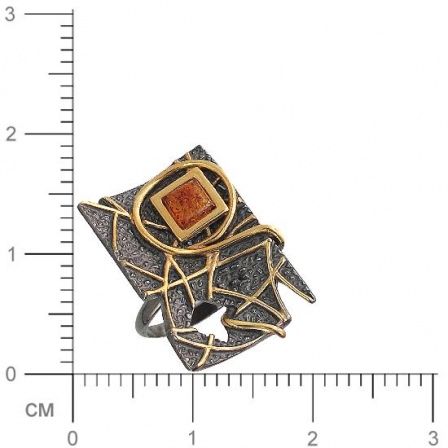 Кольцо с янтарем из чернёного серебра с позолотой (арт. 830148)