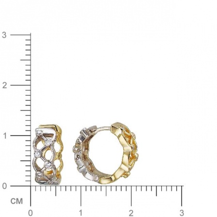 Серьги с фианитами из комбинированного золота. Диаметр 12 мм. (арт. 830445)