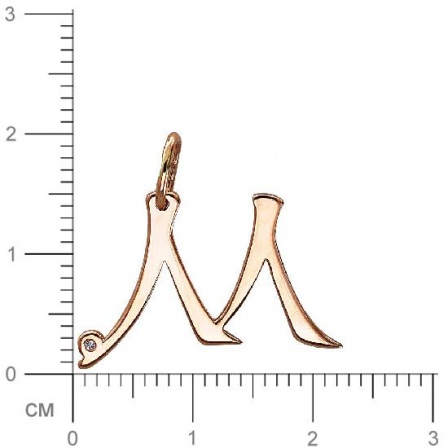 Подвеска Буква "М" с фианитом из красного золота (арт. 830664)