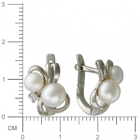 Серьги с жемчугом, фианитами из серебра (арт. 830779)