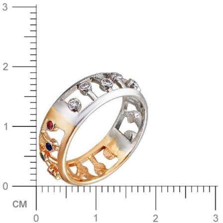 Кольцо с рубинами, шпинелью, фианитами из комбинированного золота (арт. 830918)