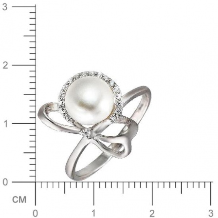 Кольцо с жемчугом, фианитами из серебра (арт. 831407)