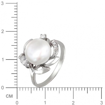 Кольцо с жемчугом, фианитами из серебра (арт. 831438)