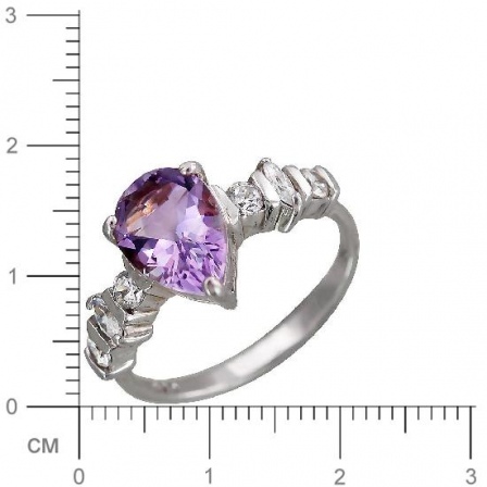 Кольцо Капля с аметистом, фианитами из серебра (арт. 833284)