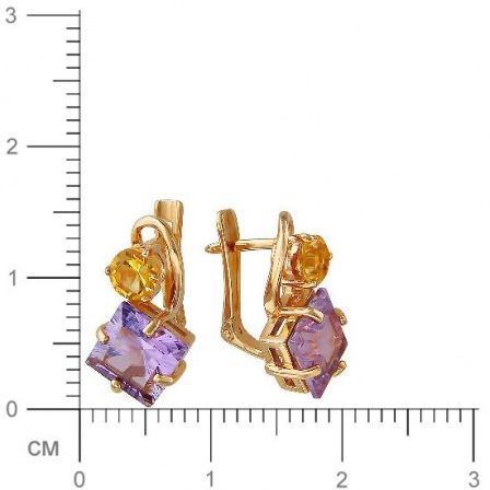 Серьги с аметистами, цитринами из желтого золота (арт. 833678)