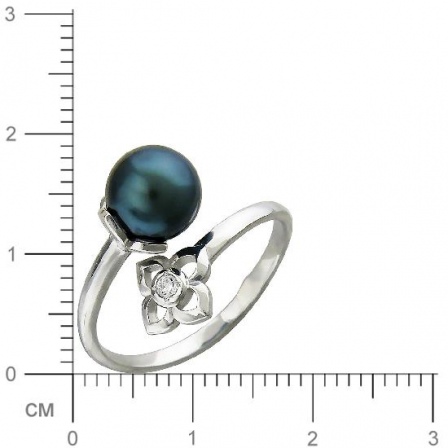 Кольцо Цветок с жемчугом, фианитом из серебра (арт. 834157)