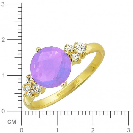 Кольцо с аметистом, фианитами из желтого золота (арт. 834160)
