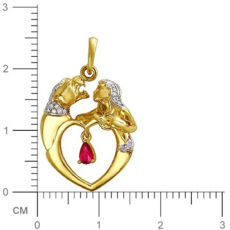 Подвеска Девушка и Пантера с бриллиантами, рубином из желтого золота 750 (арт. 835066)