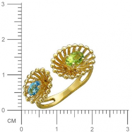 Кольцо с хризолитом и топазом из жёлтого золота (арт. 835184)