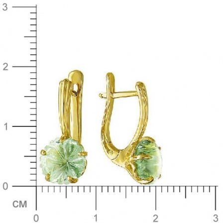 Серьги Цветы с 2 празиолитами из жёлтого золота (арт. 835308)