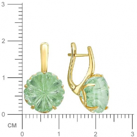 Серьги Цветы с 2 празиолитами из жёлтого золота (арт. 835316)
