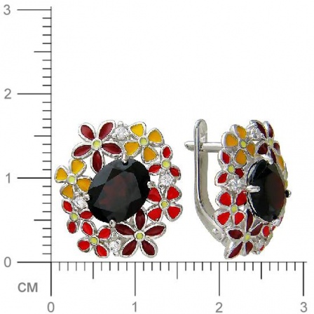 Серьги Цветы с гранатами и фианитами из серебра (арт. 835727)