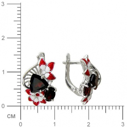 Серьги Цветы с гранатами и фианитами из серебра (арт. 835737)