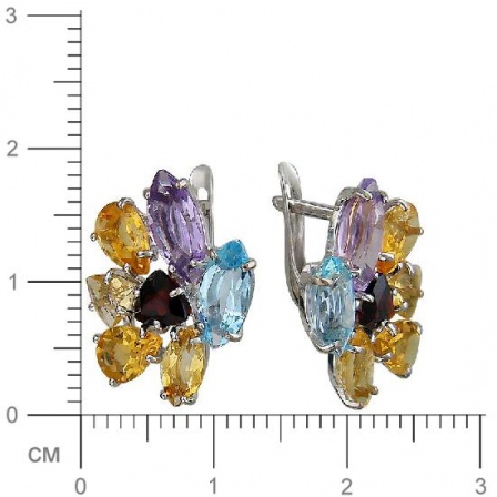 Серьги с россыпью цветных камней из серебра (арт. 836293)
