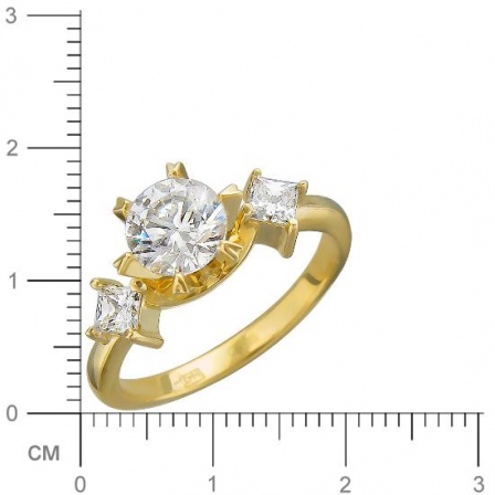 Кольцо с 3 фианитами из жёлтого золота (арт. 836469)