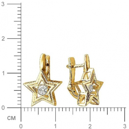 Серьги Звезды с танцующими фианитами из жёлтого золота (арт. 837017)