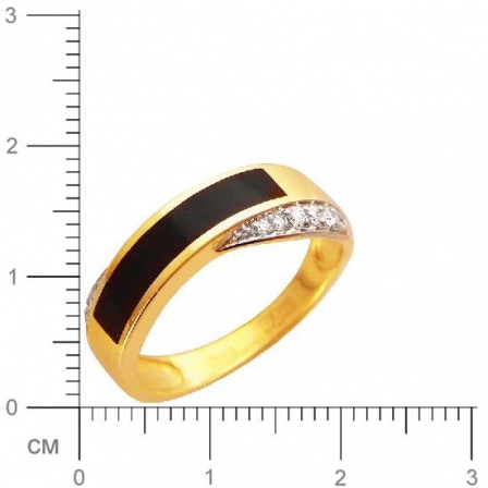 Кольцо с фианитами и ониксом из жёлтого золота (арт. 837025)