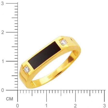 Кольцо с фианитами и ониксом из жёлтого золота (арт. 837026)