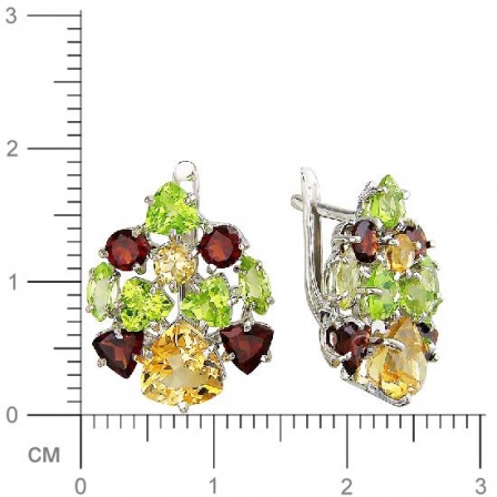Серьги с хризолитами, гранатами и цитринами из серебра (арт. 837119)