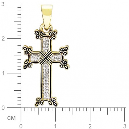 Крестик с 42 бриллиантами из жёлтого золота 750 пробы (арт. 837545)