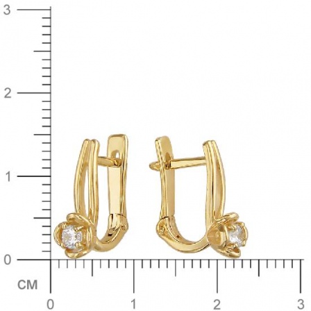 Серьги с 2 фианитами из жёлтого золота (арт. 838029)