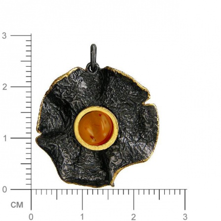 Подвеска с янтарем из чернёного серебра с позолотой (арт. 838617)