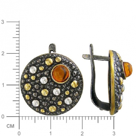 Серьги с янтарем из чернёного серебра с позолотой (арт. 838647)