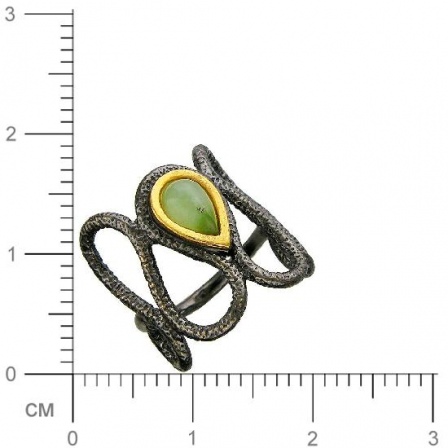 Кольцо с 1 нефритом из чернёного серебра с позолотой (арт. 838800)
