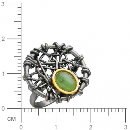 Кольцо с 1 нефритом из чернёного серебра с позолотой (арт. 838802)