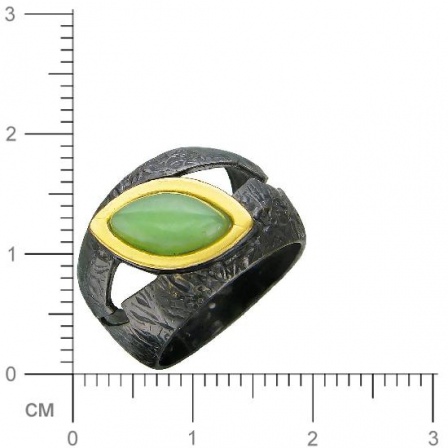 Кольцо с 1 нефритом из чернёного серебра с позолотой (арт. 838803)