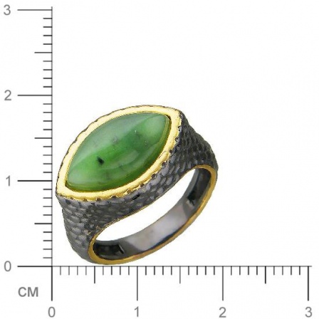Кольцо с 1 нефритом из чернёного серебра с позолотой (арт. 838808)