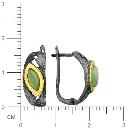 Серьги с нефритами из чернёного серебра с позолотой (арт. 838828)