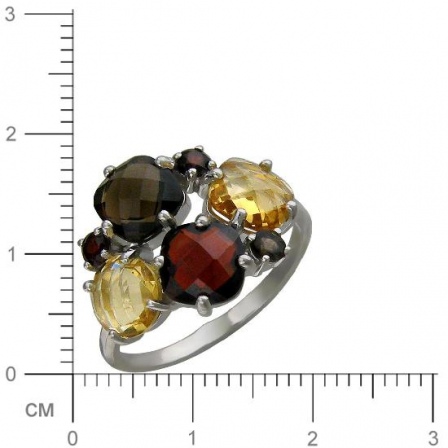 Кольцо с гранатами, раухтопазами и цитринами из серебра (арт. 840239)