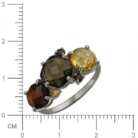 Кольцо с гранатами, раухтопазом и цитринами из серебра (арт. 840245)