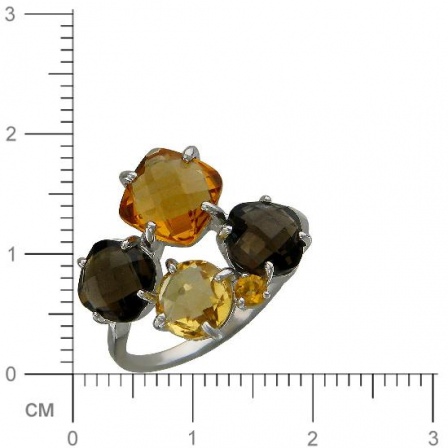 Кольцо с раухтопазами и цитринами из серебра (арт. 840248)
