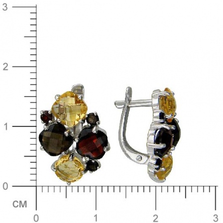Серьги с гранатами, раухтопазами и цитринами из серебра (арт. 840311)