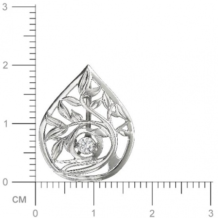 Подвеска Листик с 1 фианитом из серебра (арт. 843007)