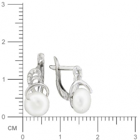Серьги с жемчугом и фианитами из серебра (арт. 843223)