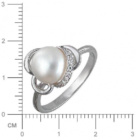 Кольцо с жемчугом и фианитами из серебра (арт. 843315)