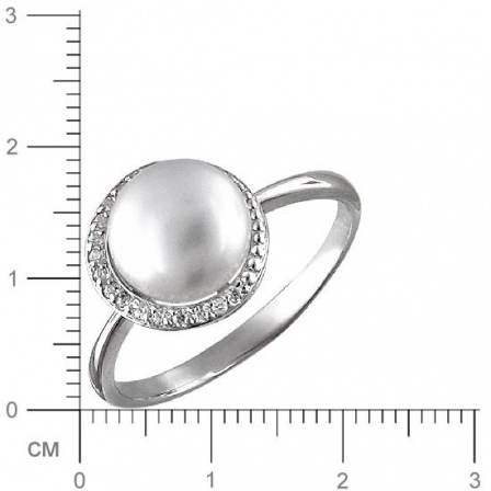 Кольцо с жемчугом и фианитами из серебра (арт. 843322)