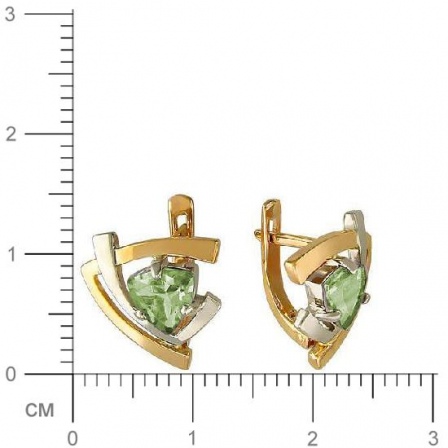 Серьги с 2 хризолитами из комбинированного золота (арт. 843517)